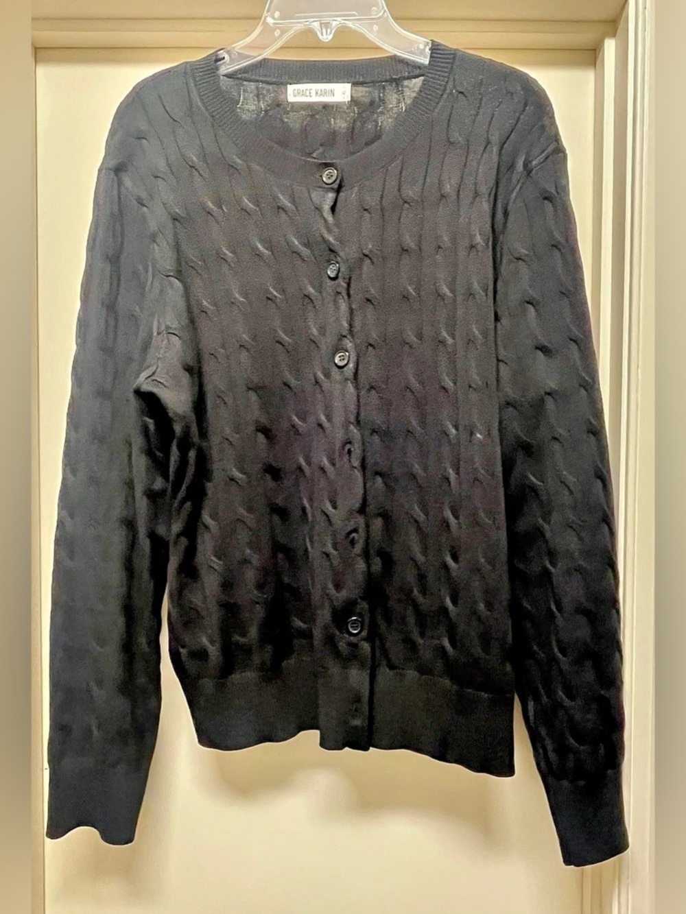 Grace Karin Cable Knit Cardigan in Black Size XL Like New